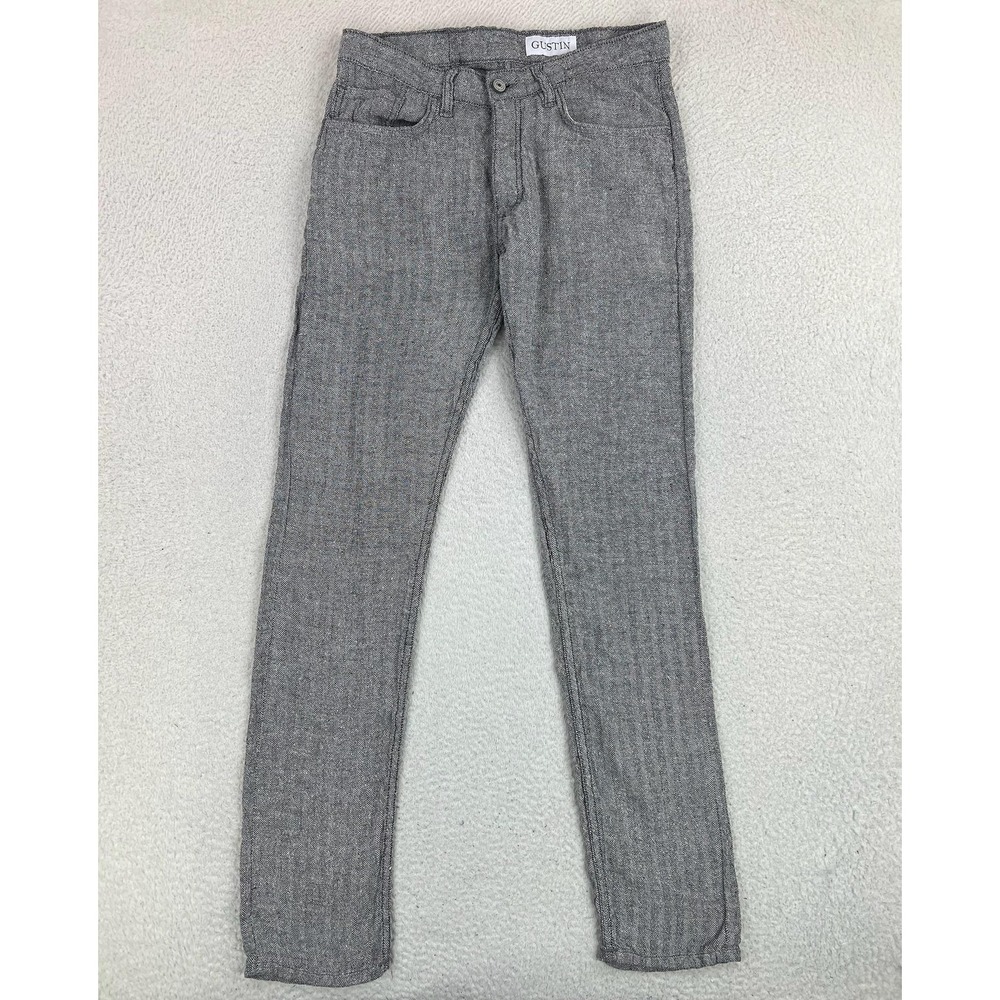 Gustin Slim Taper Jeans Mens 33x34 Gray Herringbone Tweed Button Fly USA #466